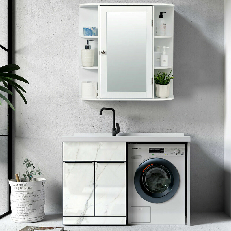 Badrumsskåp med spegel och hyllor vit 65x17x63 cm