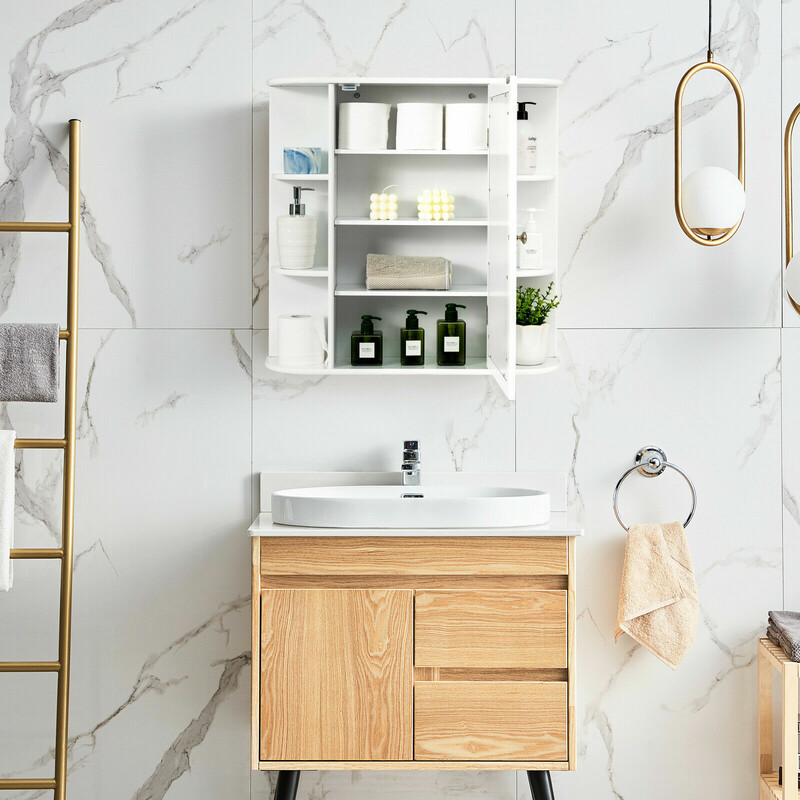 Badrumsskåp med spegel och hyllor vit 65x17x63 cm