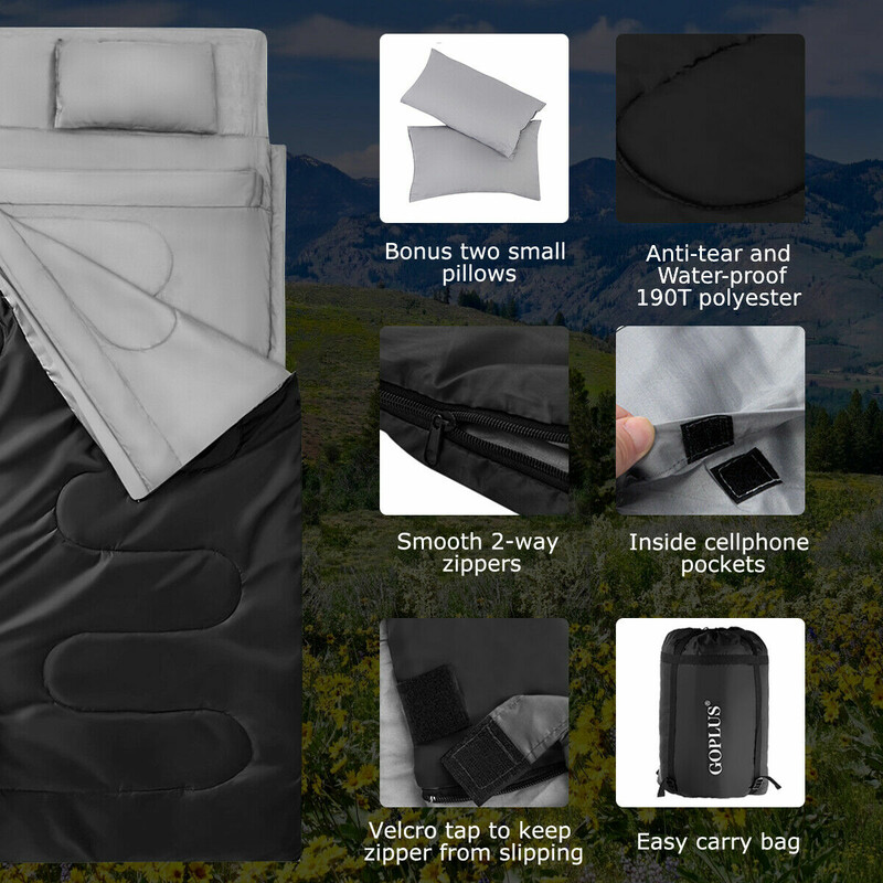 Goplus dubbelsovsäck för två med kuddar svart 220x150 cm