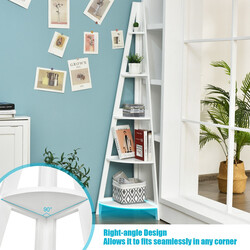 Hörnhylla i trä med fem hyllplan vit MDF