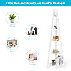 Hörnhylla i trä med fem hyllplan vit MDF