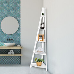 Hörnhylla i trä med fem hyllplan vit MDF