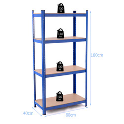 Metallhylla med 4 nivåer, blå, 720 kg kapacitet