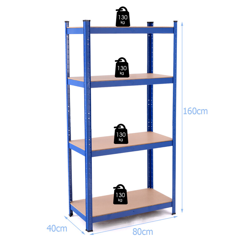 Metallhylla med 4 nivåer, blå, 720 kg kapacitet