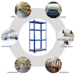 Metallhylla med 4 nivåer, blå, 720 kg kapacitet
