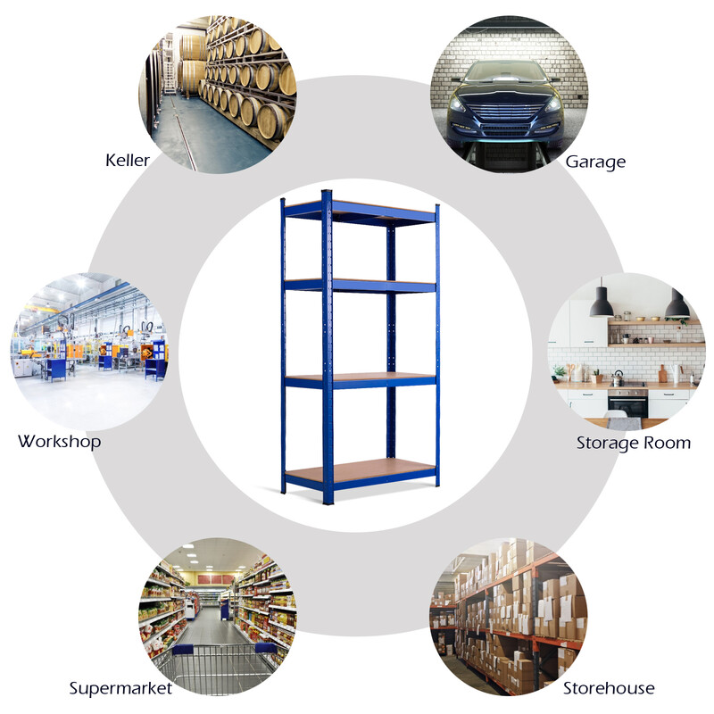 Metallhylla med 4 nivåer, blå, 720 kg kapacitet