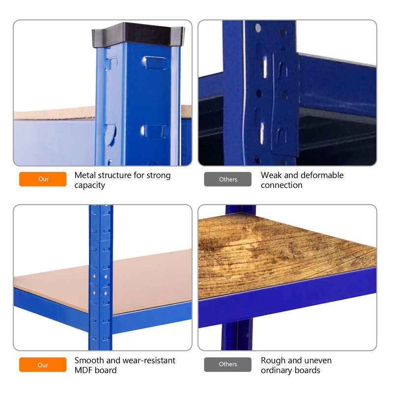 Metallhylla med 4 nivåer, blå, 720 kg kapacitet