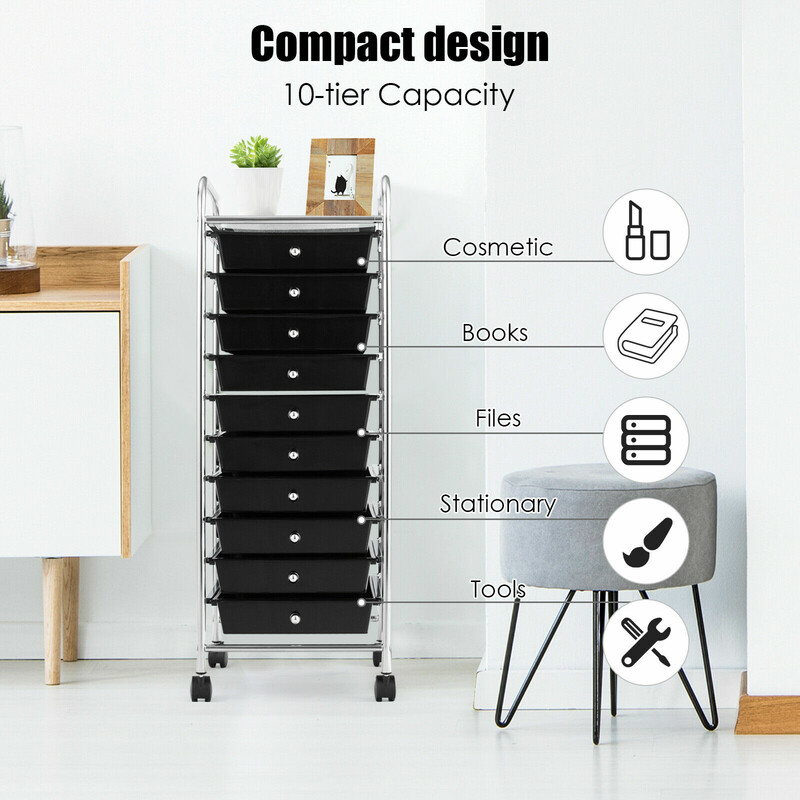 Rullvagn med 10 lådor för badrum och kontor