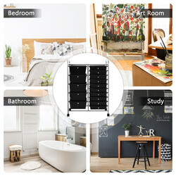 Förvaringsvagn med 15 lådor och hjul, svart