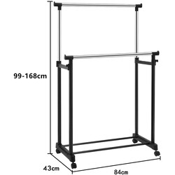 Höj- och sänkbar klädställning med hjul, svart, 86-168 cm