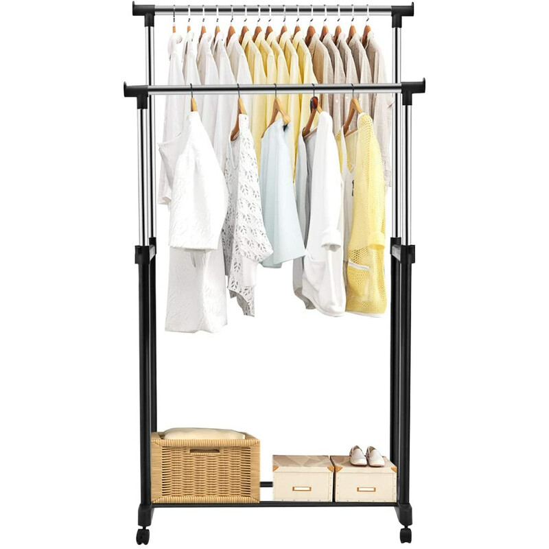 Höj- och sänkbar klädställning med hjul, svart, 86-168 cm