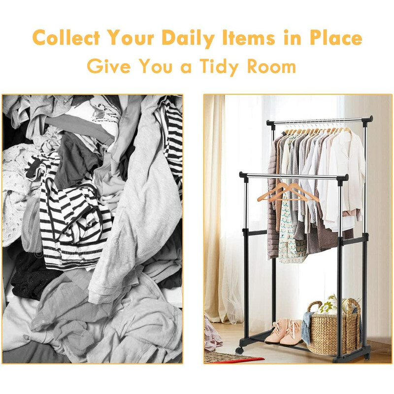 Höj- och sänkbar klädställning med hjul, svart, 86-168 cm