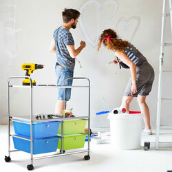 Rullvagn med 4 lådor för badrum och kök blå/grön