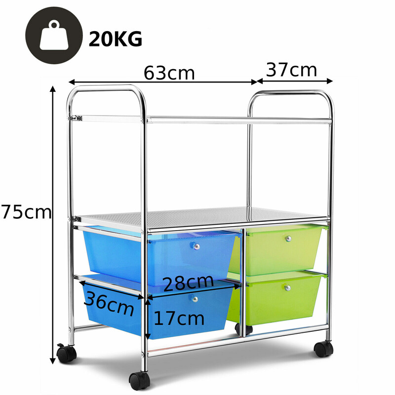 Rullvagn med 4 lådor för badrum och kök blå/grön