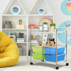 Rullvagn med 4 lådor för badrum och kök blå/grön