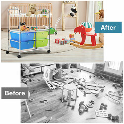 Rullvagn med 4 lådor för badrum och kök blå/grön