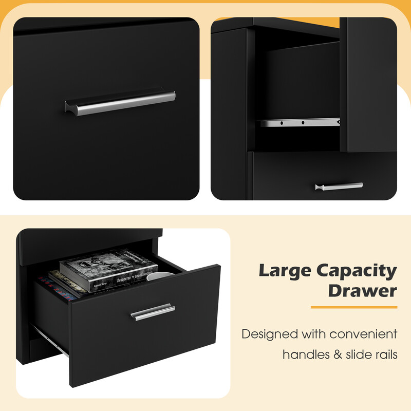 Sängbord med tre lådor i svart spånskiva