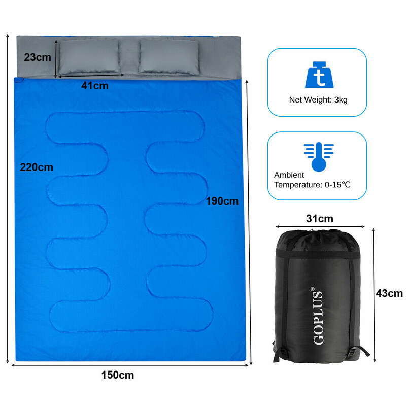 Goplus dubbelsovsäck för två med kuddar svart/blå