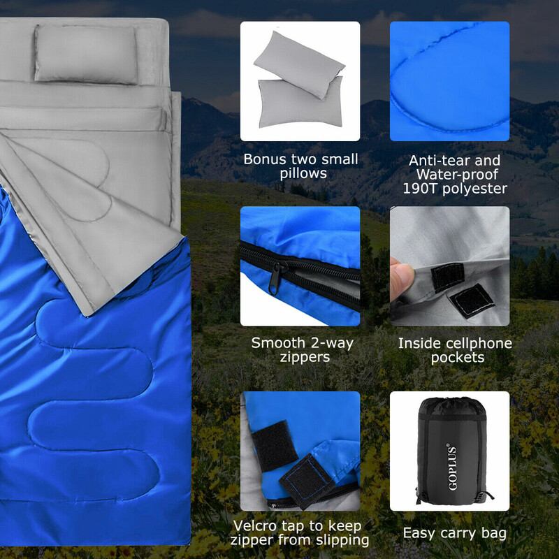 Goplus dubbelsovsäck för två med kuddar svart/blå