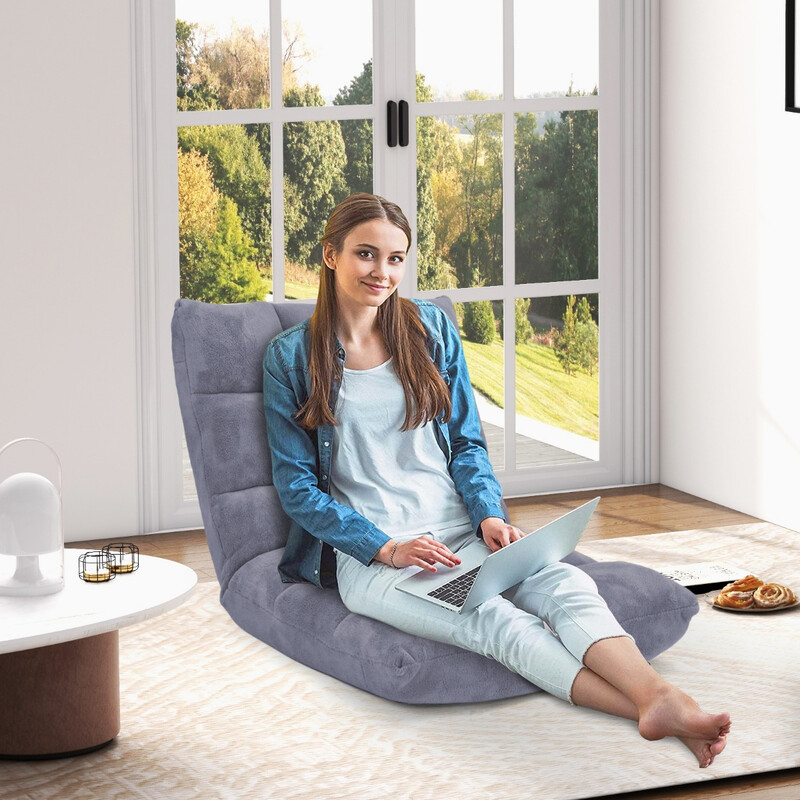 Fällbar golvstol med justerbart ryggstöd och korallvelour