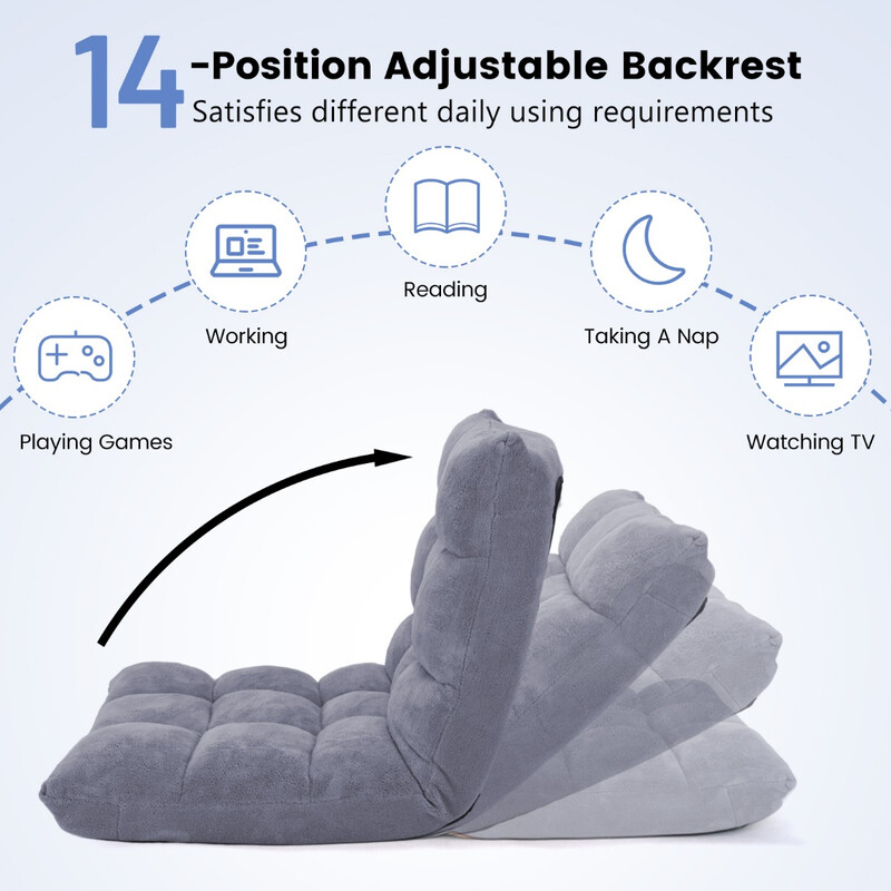 Fällbar golvstol med justerbart ryggstöd och korallvelour