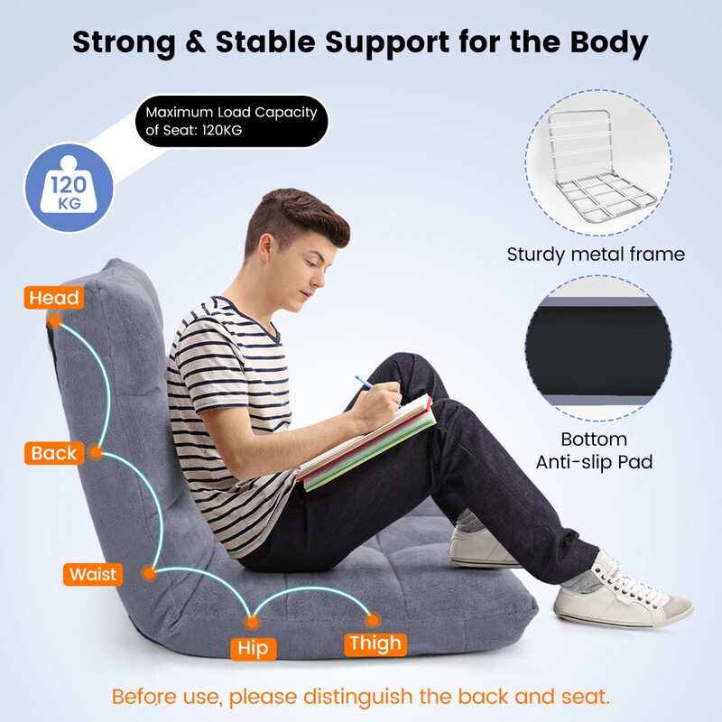 Fällbar golvstol med justerbart ryggstöd och korallvelour