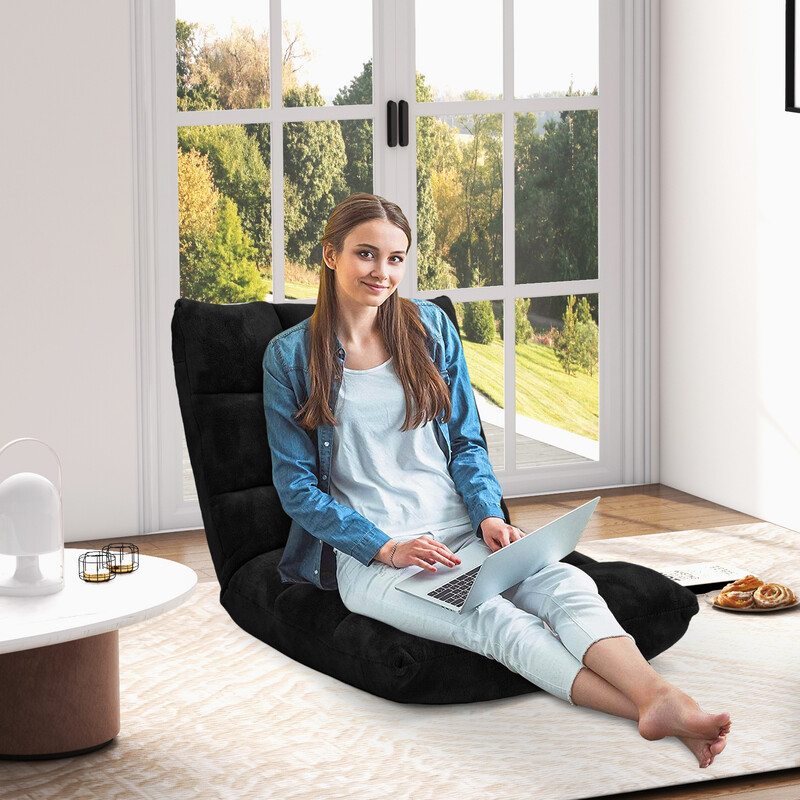 Fällbar golvstol med justerbart ryggstöd och korallvelour