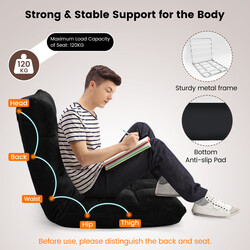 Fällbar golvstol med justerbart ryggstöd och korallvelour