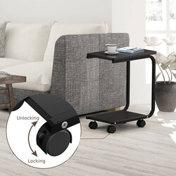 Svart laptoptillbehörsbord med hjul och extra hylla