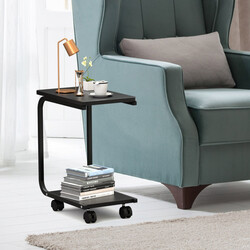 Svart laptoptillbehörsbord med hjul och extra hylla