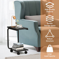 Svart laptoptillbehörsbord med hjul och extra hylla