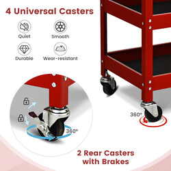 Verktygsvagn med tre hyllor och låda i röd metall
