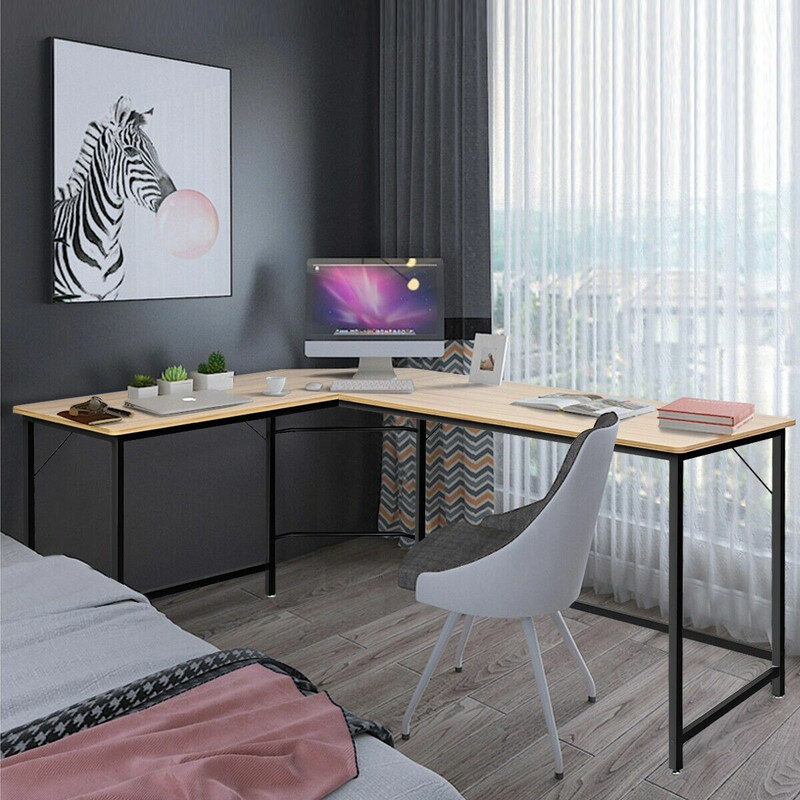 L-format hörnskrivbord i svart/natur med justerbar CPU-hållare