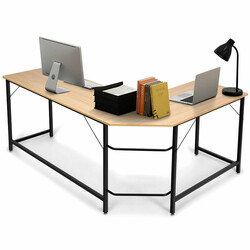 L-format hörnskrivbord i svart/natur med justerbar CPU-hållare