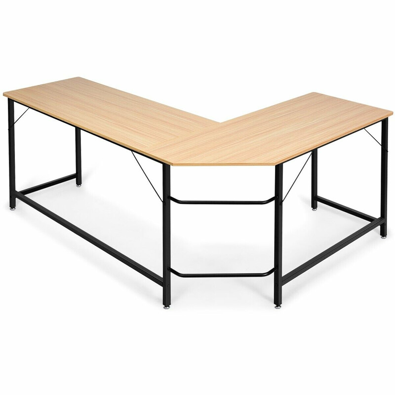 L-format hörnskrivbord i svart/natur med justerbar CPU-hållare