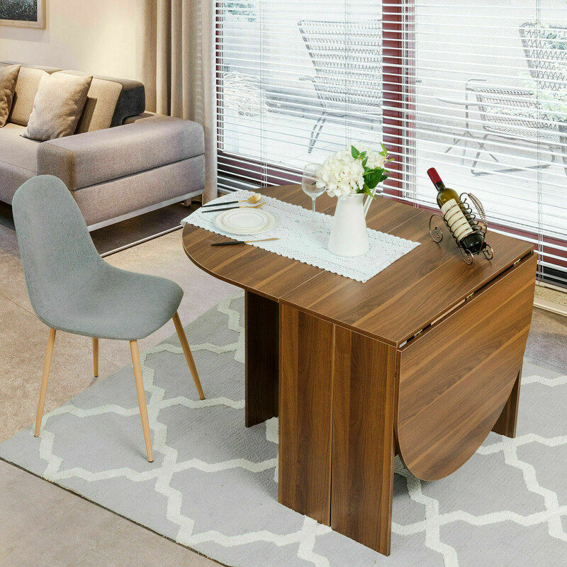 Runt fällbart balkongbord i brunt trä för trädgård