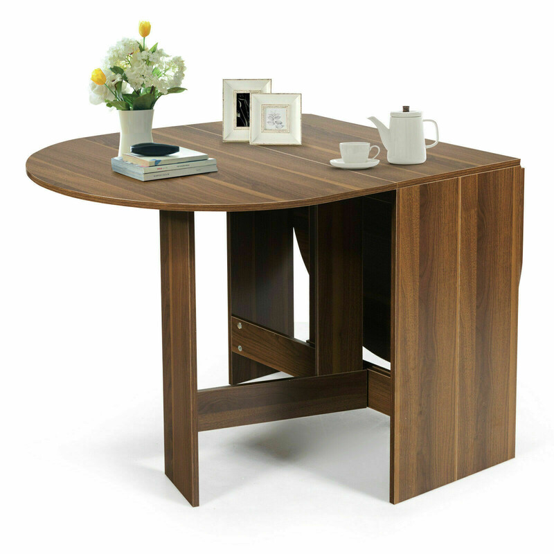 Runt fällbart balkongbord i brunt trä för trädgård