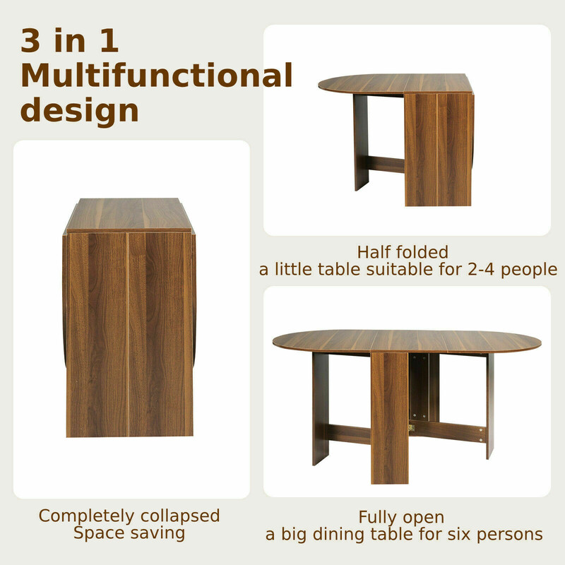 Runt fällbart balkongbord i brunt trä för trädgård