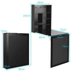 Väggmonterat hopfällbart skrivbord med griffeltavla svart/vit