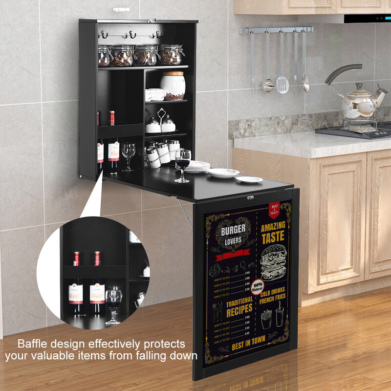 Väggmonterat hopfällbart skrivbord med griffeltavla svart/vit