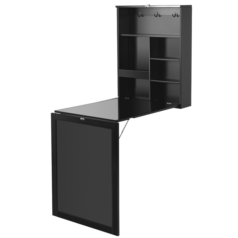 Väggmonterat hopfällbart skrivbord med griffeltavla svart/vit