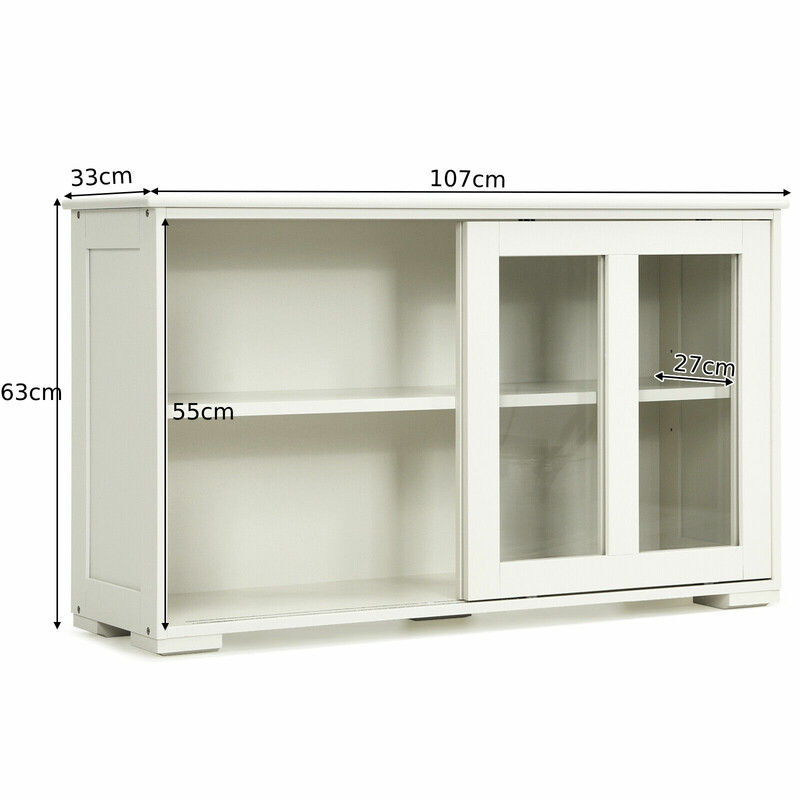 Sidoskåp med skjutdörrar i krämvitt MDF och glas