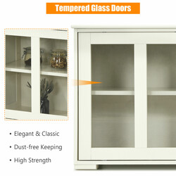 Sidoskåp med skjutdörrar i krämvitt MDF och glas