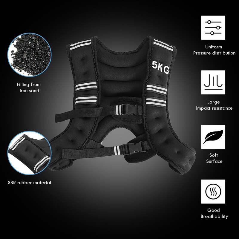 Justerbar viktväst 5 kg med reflexer och ficka