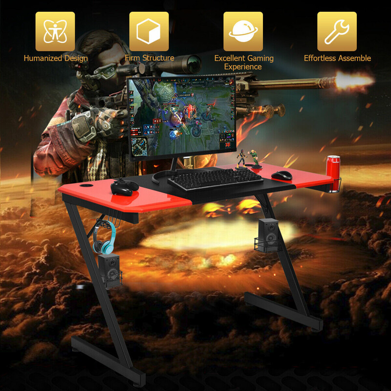 Z-formad gamingbord med mugghållare och headset-krok