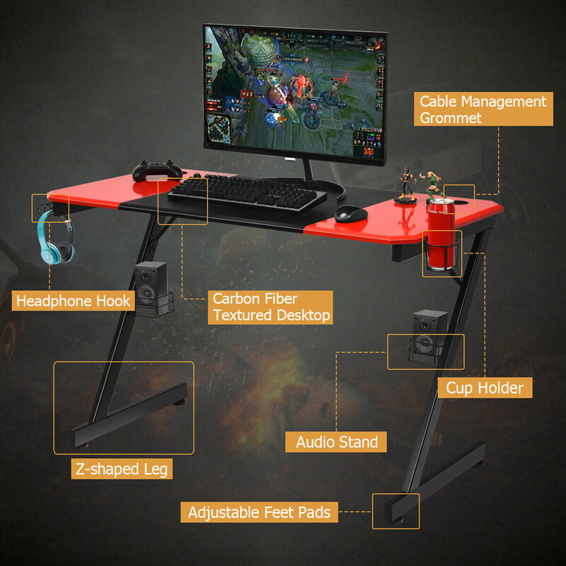 Z-formad gamingbord med mugghållare och headset-krok