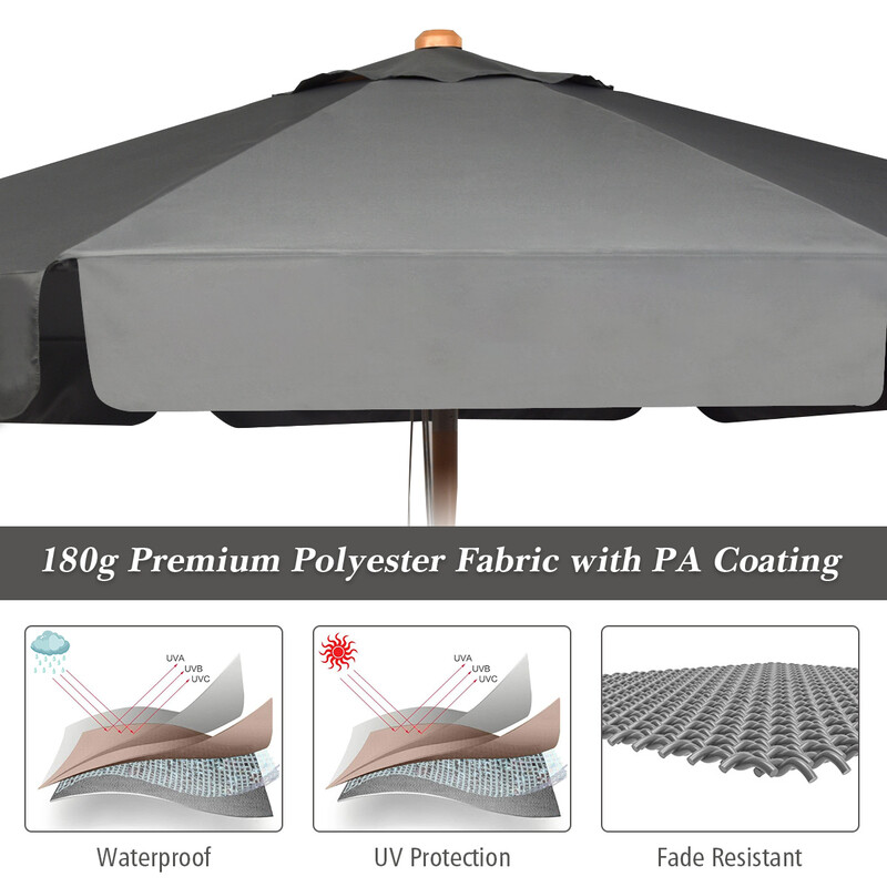 Grå parasoll 3m med justerbar vinkel och UV-skydd