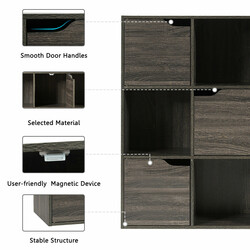 Grå 9-fack förvaringshylla med dörrar och väggmontering