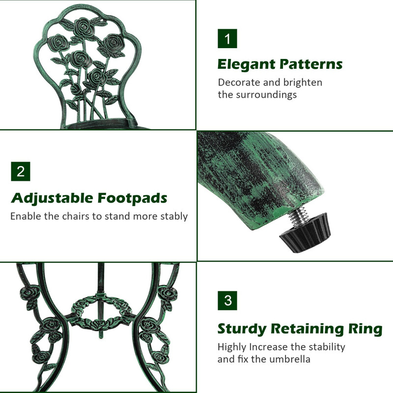 Antik bistroset i rosdesign för balkong och trädgård