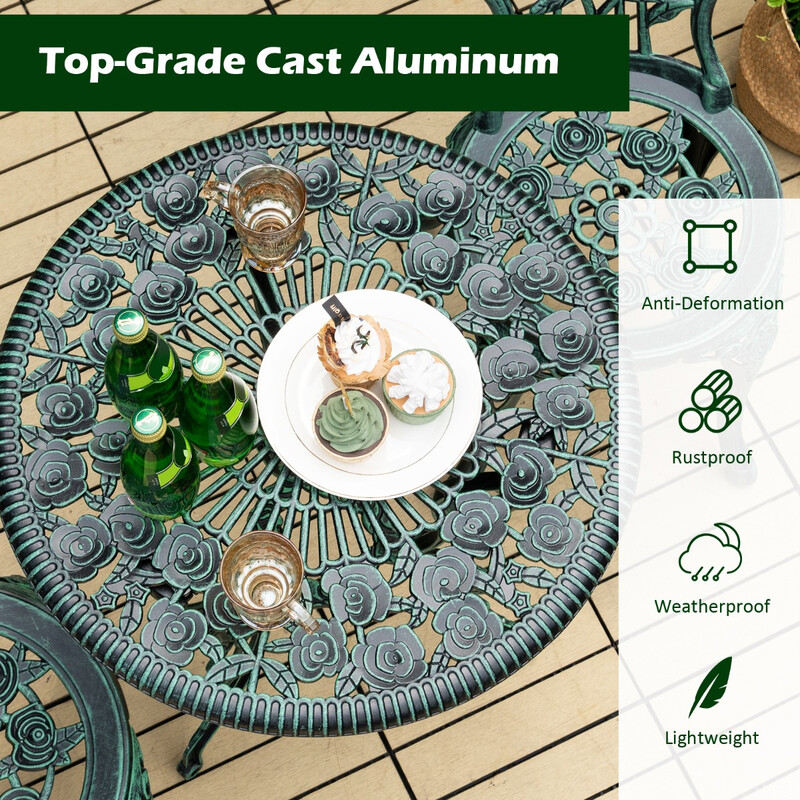 Antik bistroset i rosdesign för balkong och trädgård